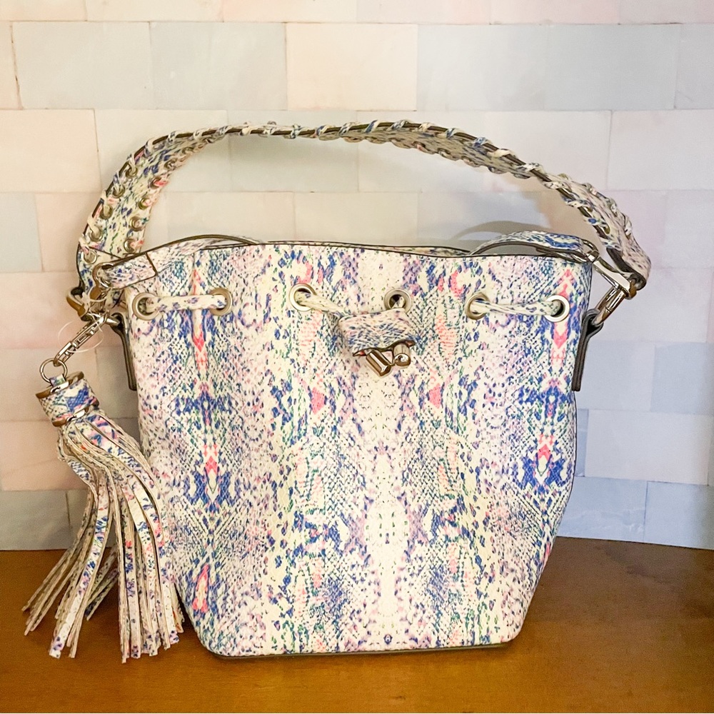 Mix No. 6 White Neon Rainbow Snakeskin Print Satchel Bag